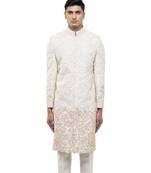White embroidered silk sherwani set