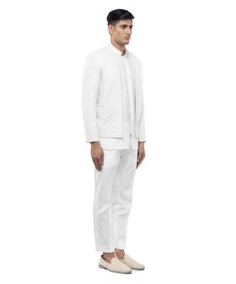 White embroidered silk bandhgala set 3