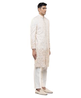 White embroidered silk sherwani set 3