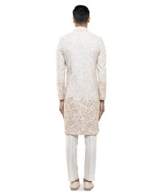 White embroidered silk sherwani set 4