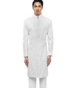 White embroidered silk sherwani set