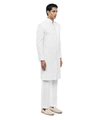 White embroidered silk sherwani set 3