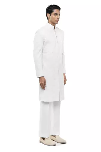 White embroidered silk sherwani set