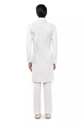 White embroidered silk sherwani set