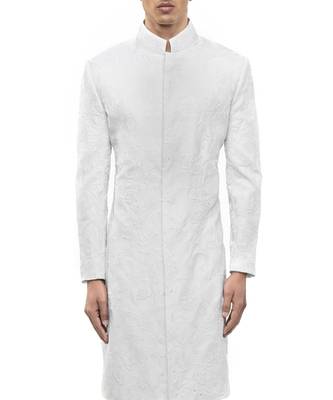 White embroidered silk sherwani set 5