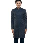 Blue embroidered silk sherwani set