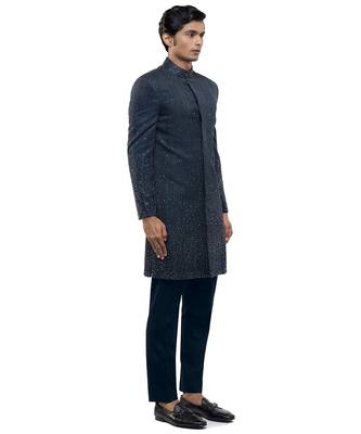 Blue embroidered silk sherwani set 3