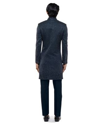 Blue embroidered silk sherwani set 4