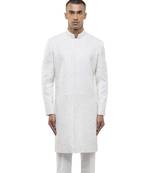 White embroidered silk sherwani set