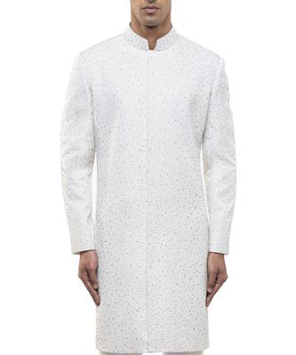 White embroidered silk sherwani set 2