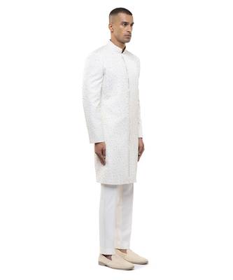 White embroidered silk sherwani set 3
