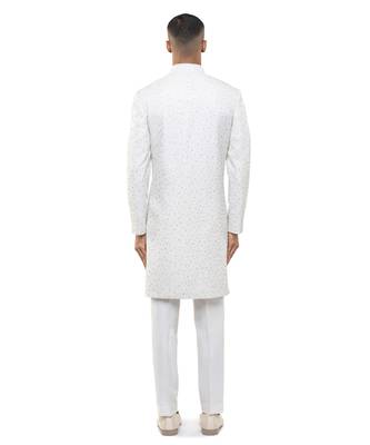 White embroidered silk sherwani set 4