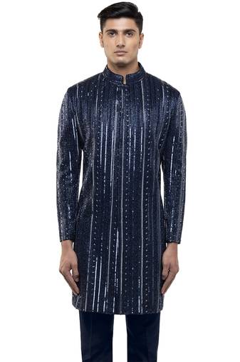Blue embroidered silk sherwani set