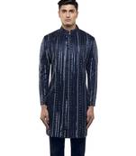 Blue embroidered silk sherwani set