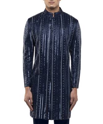 Blue embroidered silk sherwani set 2