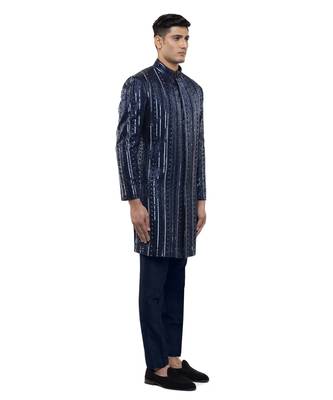 Blue embroidered silk sherwani set 3