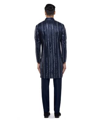 Blue embroidered silk sherwani set 4
