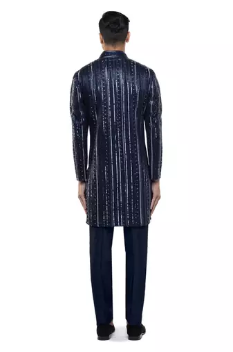 Blue embroidered silk sherwani set