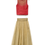 woven sleeveless embroidered top with lehenga-red & biege