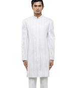 White embroidered silk sherwani set