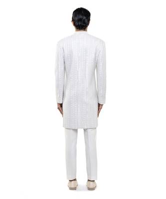 White embroidered silk sherwani set 5