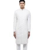 White embroidered silk sherwani set