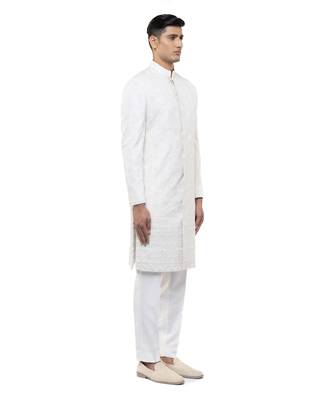 White embroidered silk sherwani set 3