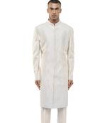 White embroidered silk sherwani set