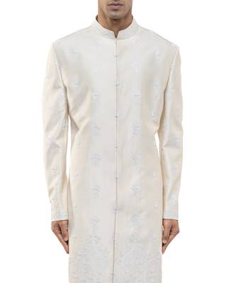 White embroidered silk sherwani set 2