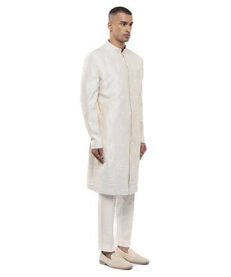 White embroidered silk sherwani set 3