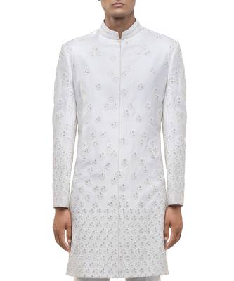 White embroidered silk sherwani set 2