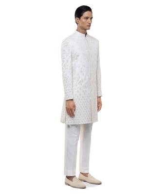 White embroidered silk sherwani set 3
