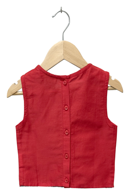 woven sleeveless embroidered top with lehenga-red & biege 4