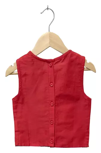woven sleeveless embroidered top with lehenga-red & biege