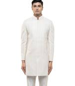 White embroidered silk sherwani set