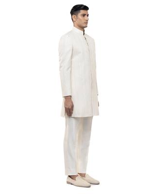 White embroidered silk sherwani set 3