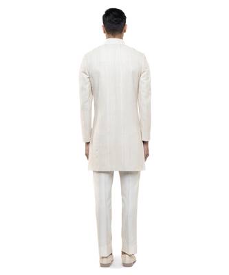 White embroidered silk sherwani set 4