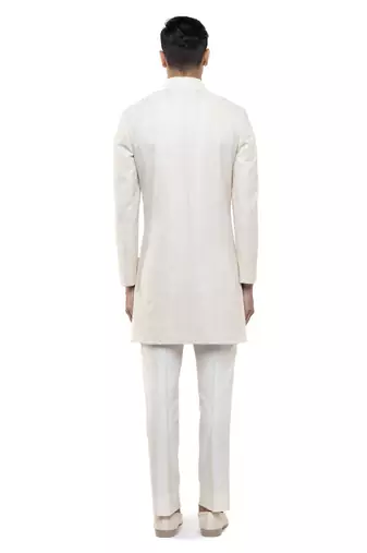 White embroidered silk sherwani set