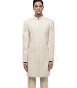White embroidered silk sherwani set
