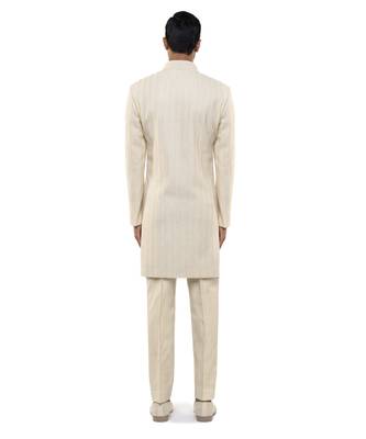 White embroidered silk sherwani set 4