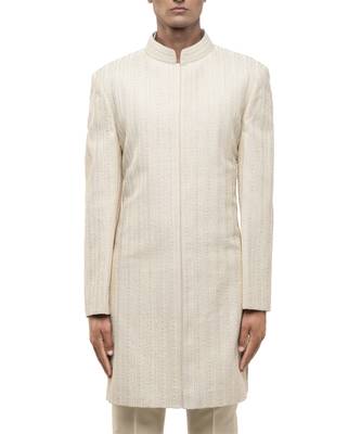 White embroidered silk sherwani set 5