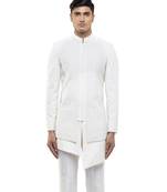 White embroidered silk sherwani set