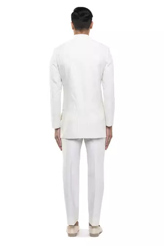 White embroidered silk sherwani set