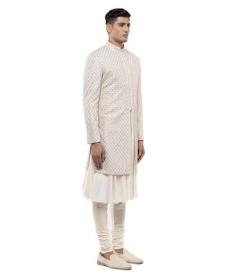 White embroidered silk sherwani set 3