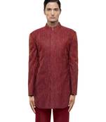 Red embroidered silk sherwani set