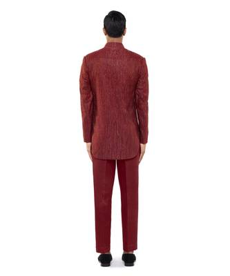 Red embroidered silk sherwani set 4