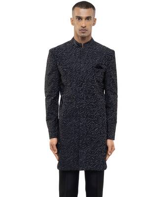 Black embroidered silk sherwani set 1