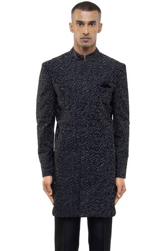 Black embroidered silk sherwani set