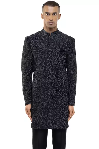 Black embroidered silk sherwani set