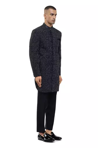 Black embroidered silk sherwani set